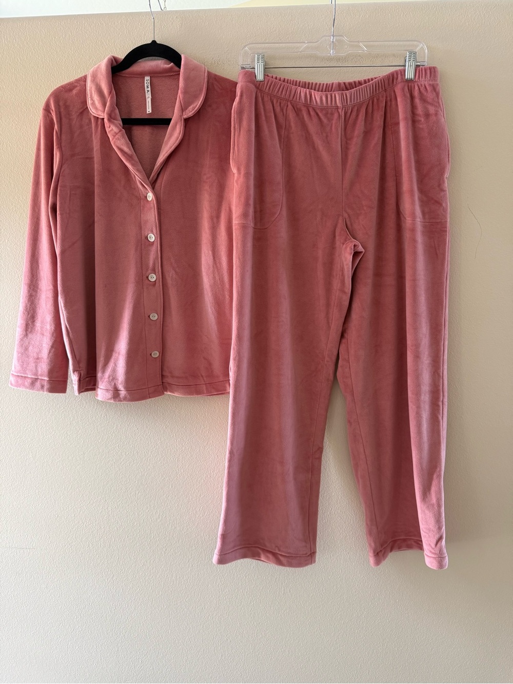 Soma Rose Pink Velour Button-Up Pajama Set